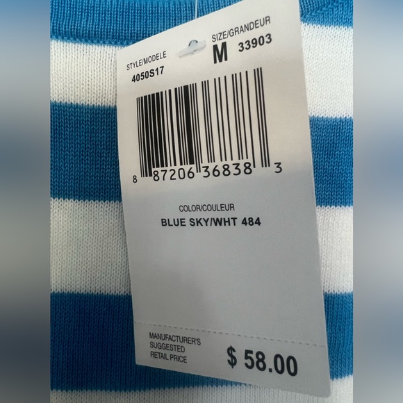 NWT Jeanne Pierre Women’s Striped Round Hem Sweater Blue Sky/White M Nautical - Picture 6 of 9